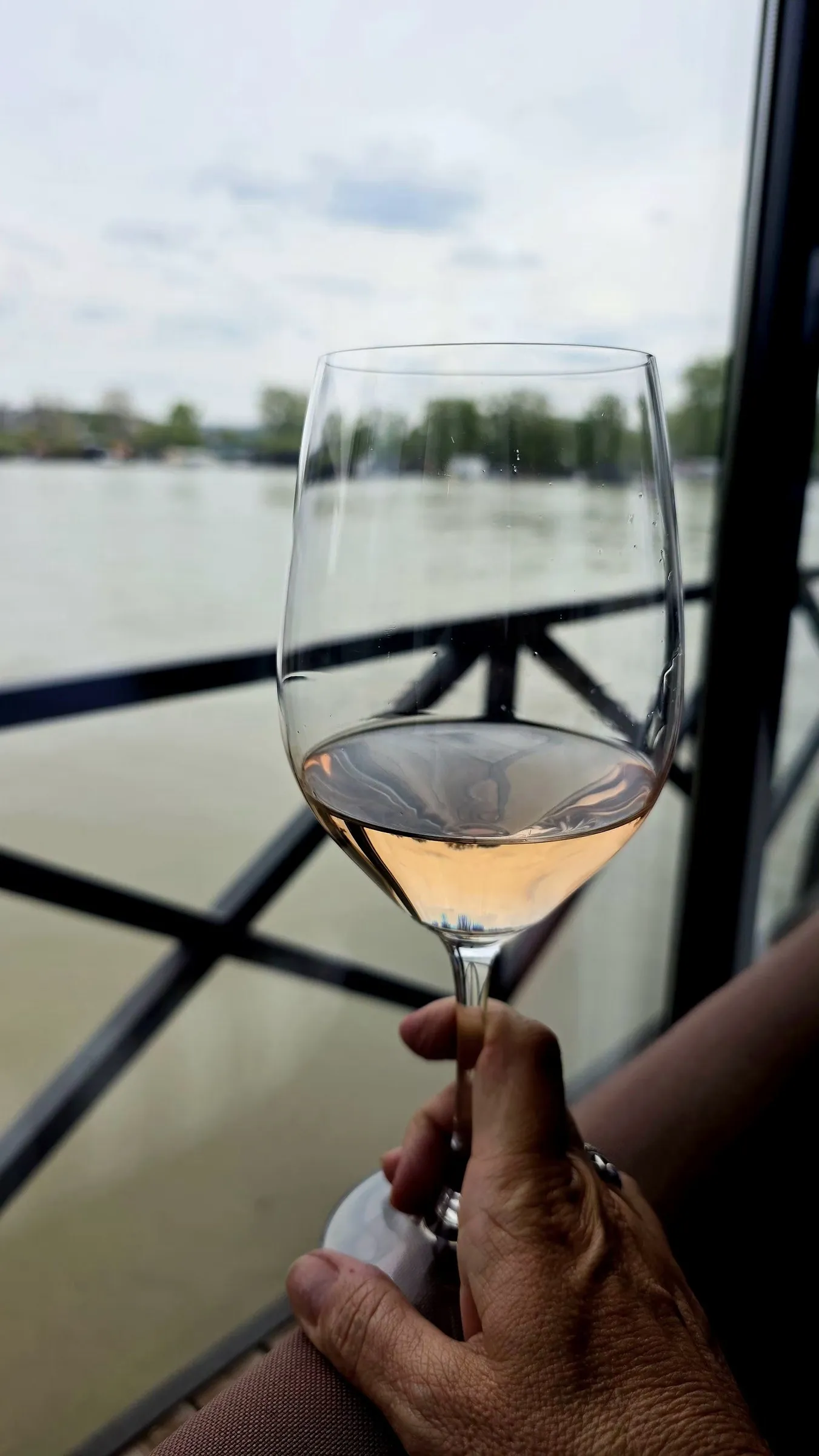 Čaša roze vina iznad reke